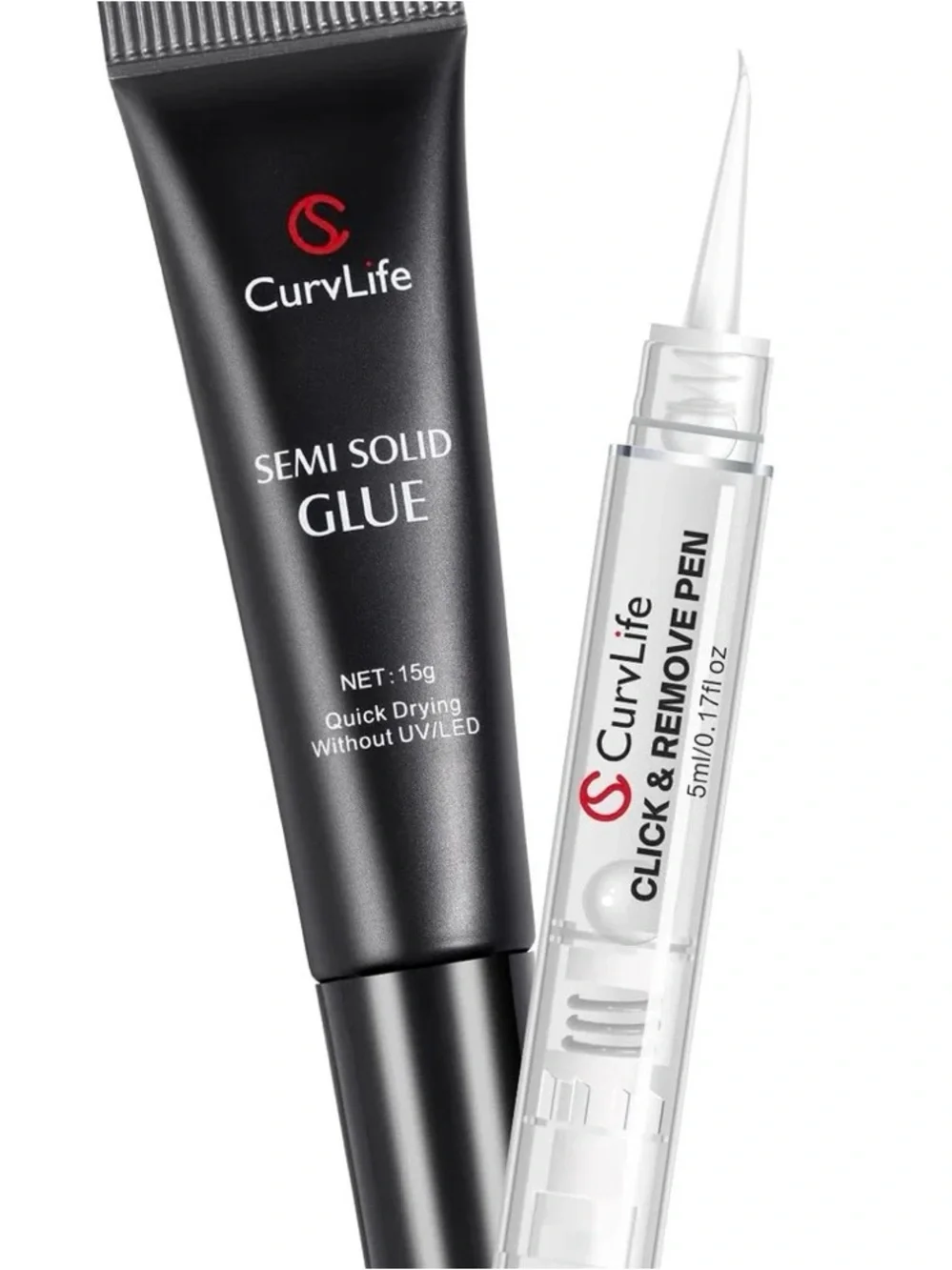 CurvLife Short Squoval Press-on Nails + Full-Size (15g) Fast-Drying Nail Glue